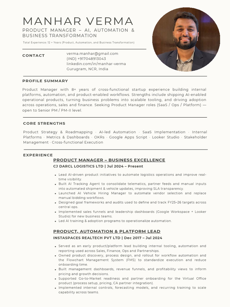 CV - Manhar Verma - Product Manager | PDF