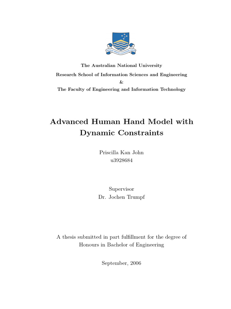 Advanced Human Hand Model With Dynamic Constraints - John - 2006 ...