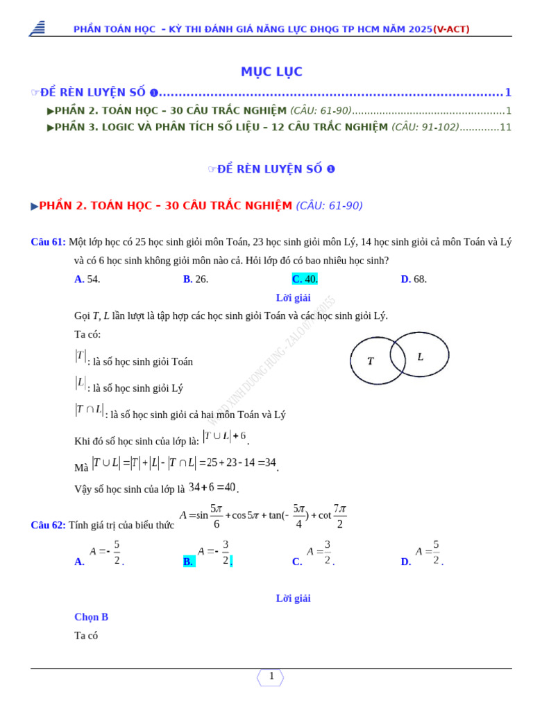 MD 001 - ĐGNL ĐH QG TP HCM 2025 | PDF