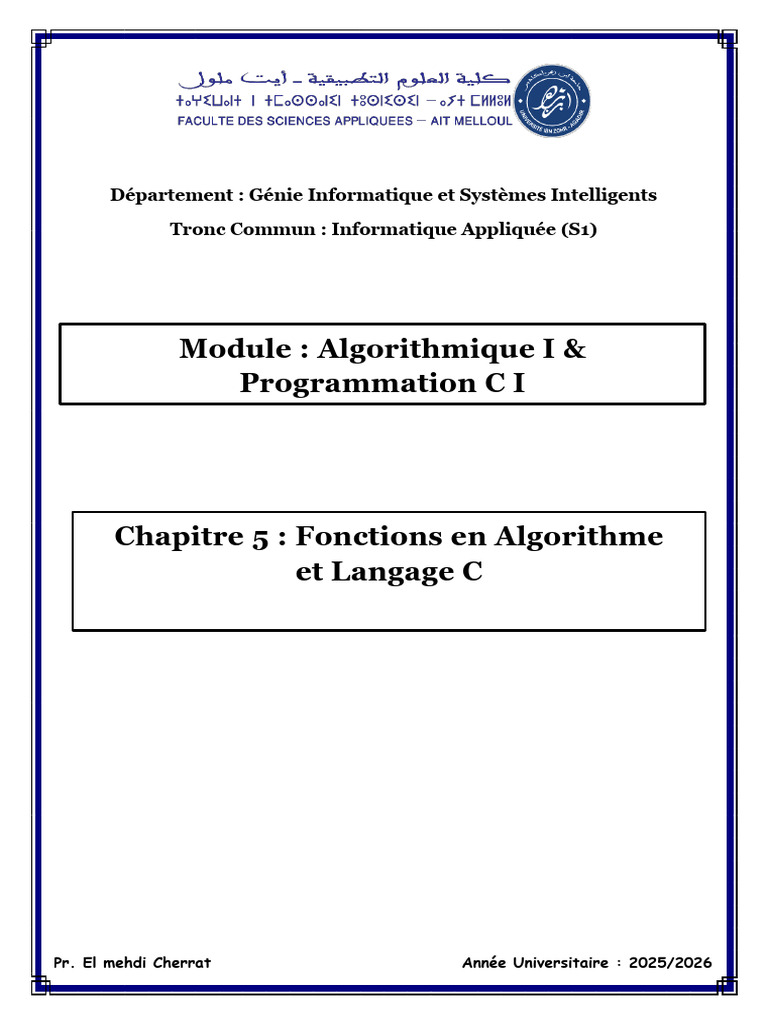 Chapitre-5 - Fonctions en Algorithme Et Langage C | PDF | C (Langage de ...