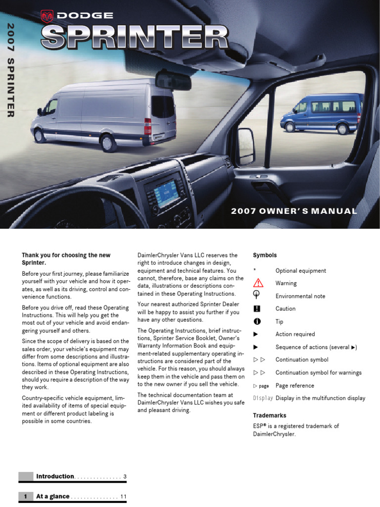 2007 Sprinter Owners Manual | PDF | Safety | Mercedes Benz Sprinter