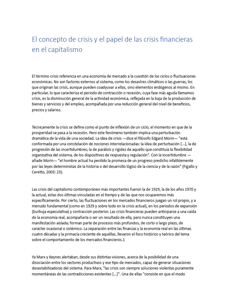 El Concepto de Crisis y El Papel de Las Crisis Financieras en El ...
