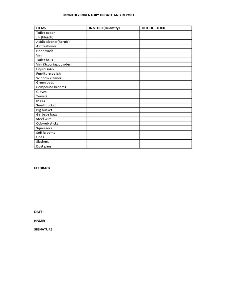 Monthly Inventory Update and Report | PDF