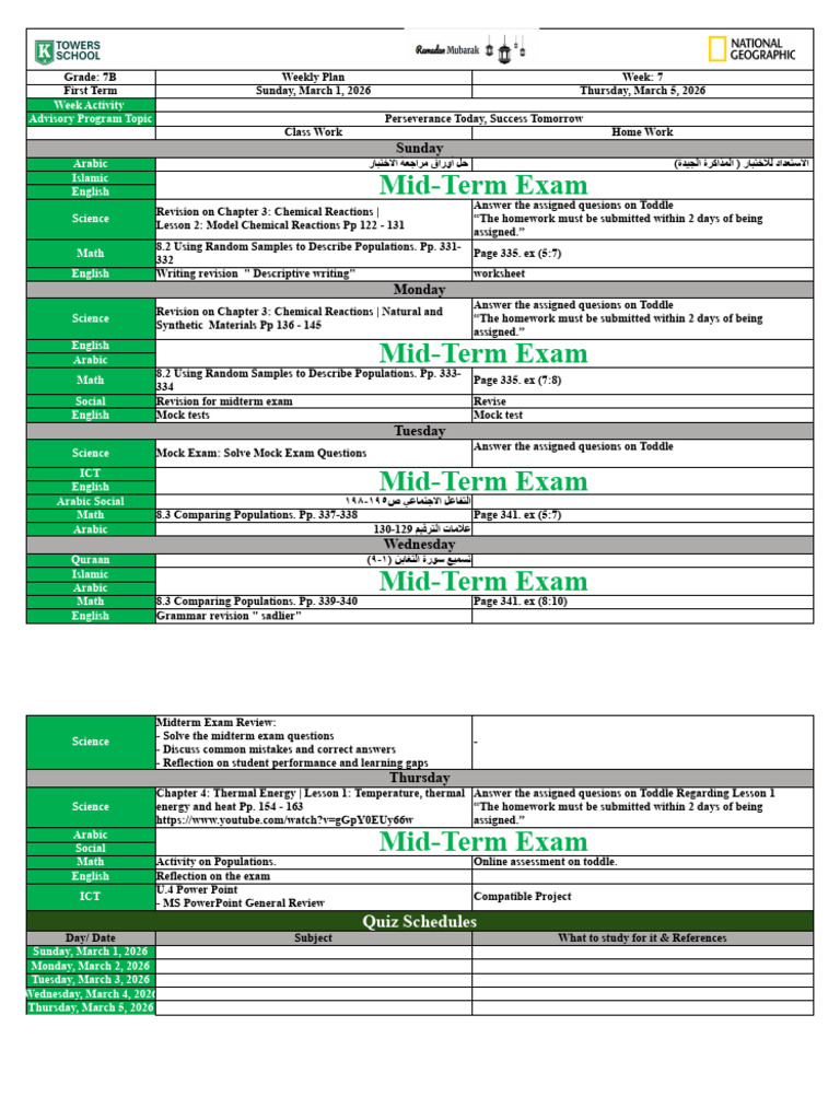 Grade 7 Week 7 - Term 2 - g7b | PDF | Educational Assessment And Evaluation