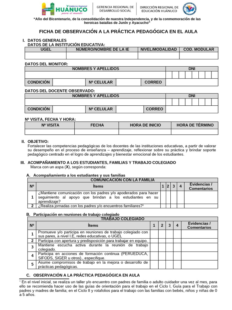 Ficha de Monitoreo 2024 Al Docente | PDF