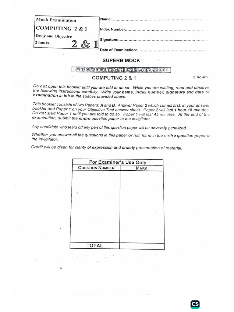 Computing & Scheme - Superb Mock Feb 2026 | PDF