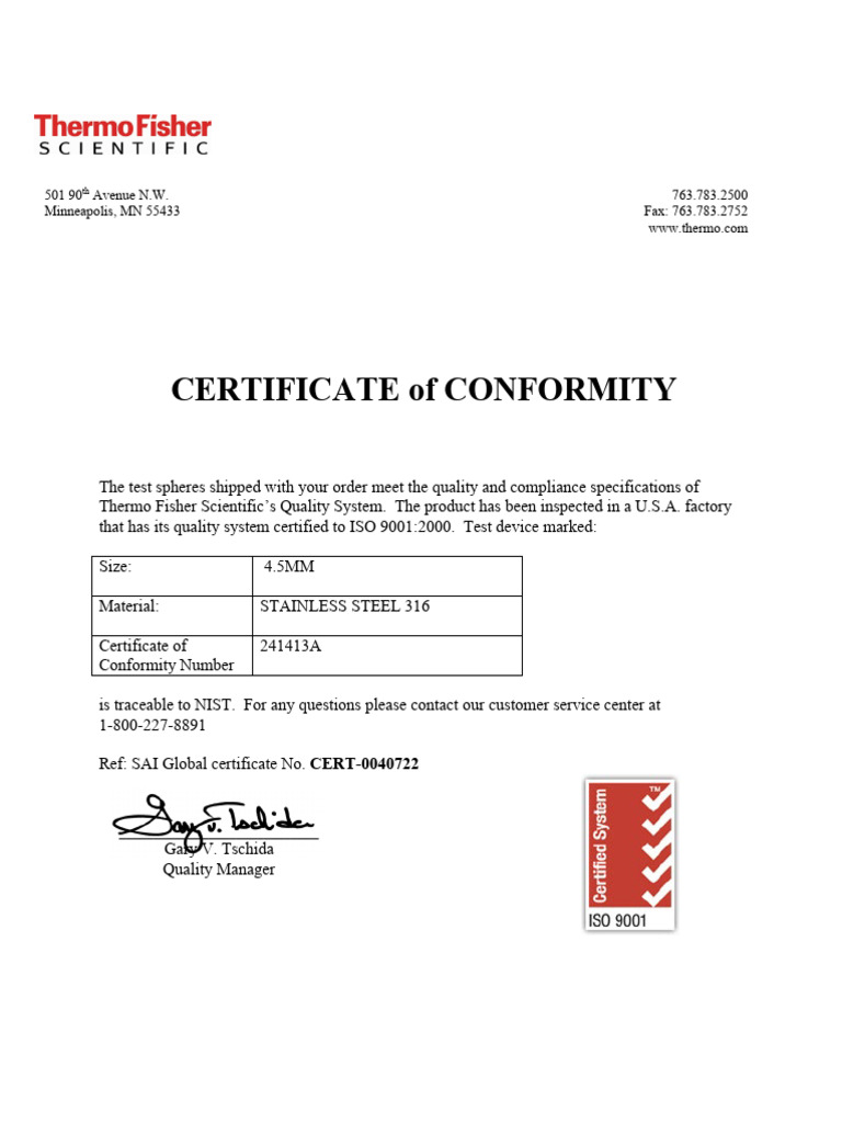 Test Certificate SS316 | PDF
