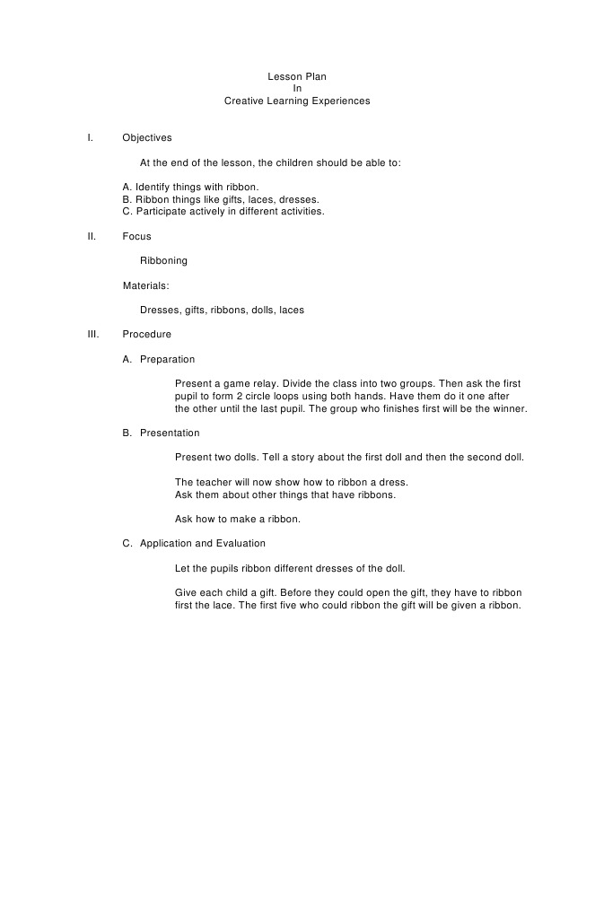 Lesson Plan (Ribboning) | PDF