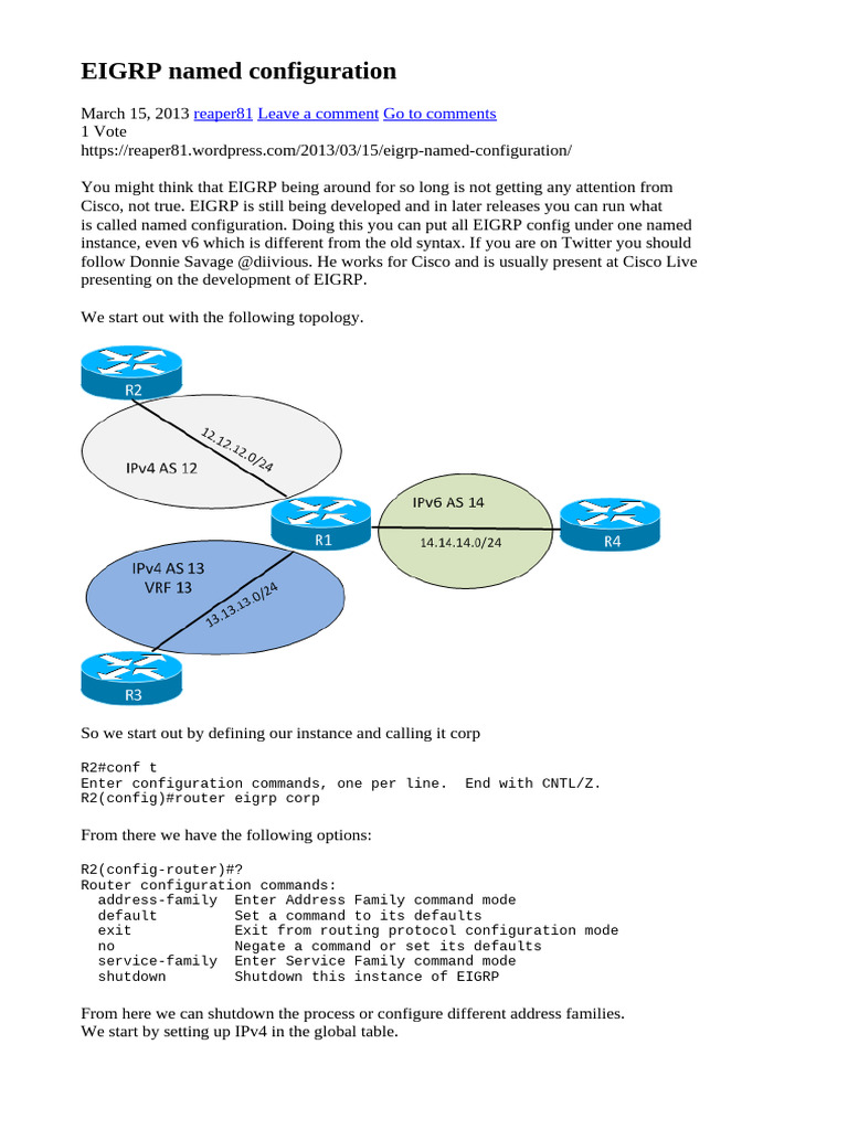 EIGRP Named Configuration | PDF