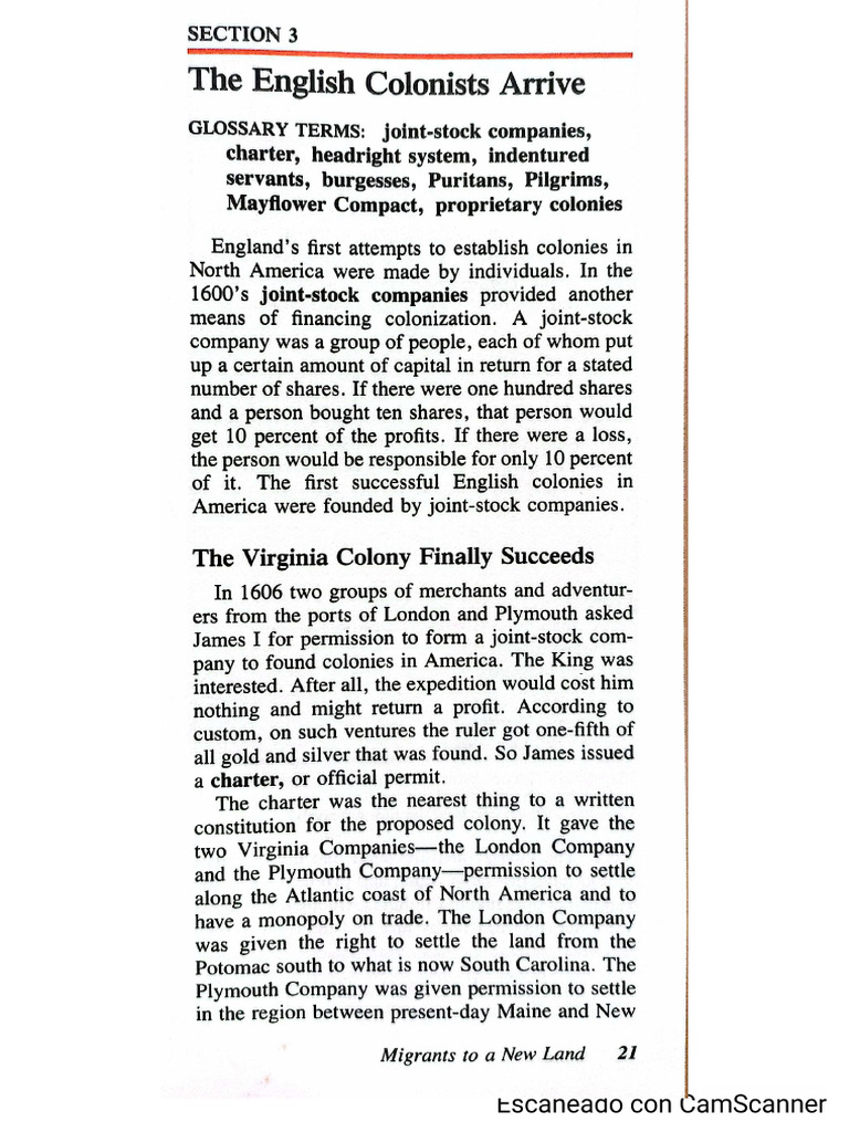 The English Colonists Arrive | PDF