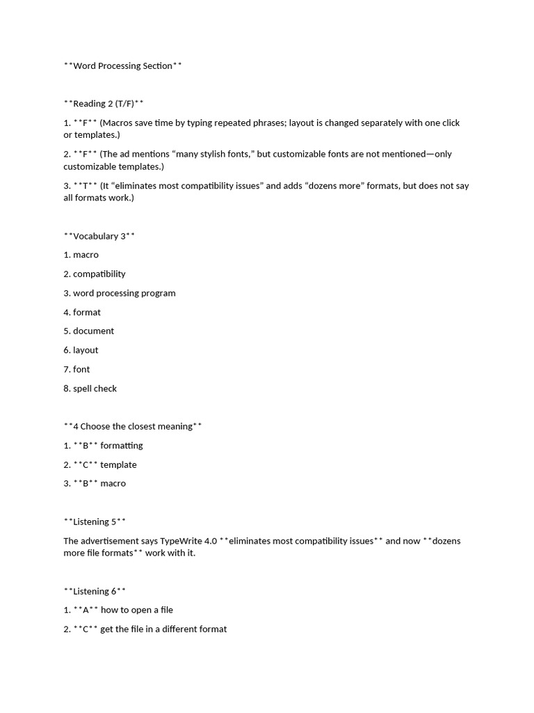 Word Processing Section | PDF