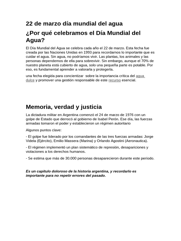 22 de Marzo Día Mundial Del Agua | PDF