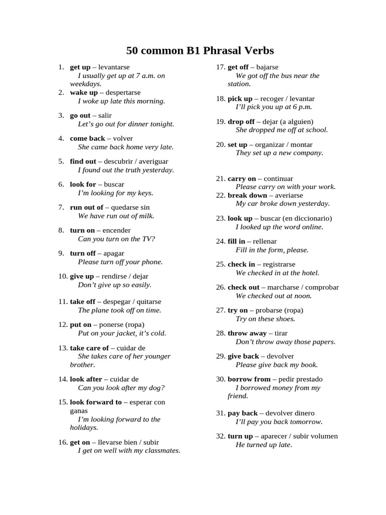 50 Common B1 Phrasal Verbs | PDF | Chess Theory | Chess