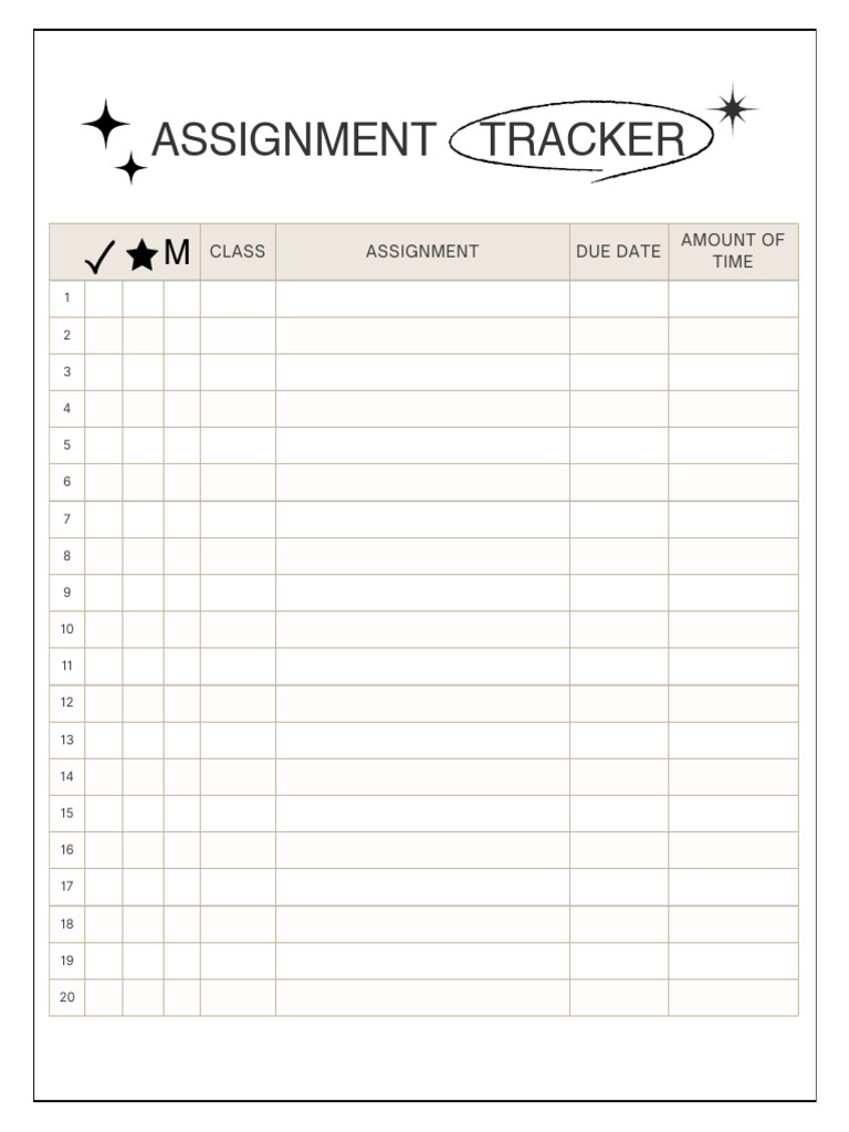 Modern Assignment Tracker in White Beige Simple Style | PDF