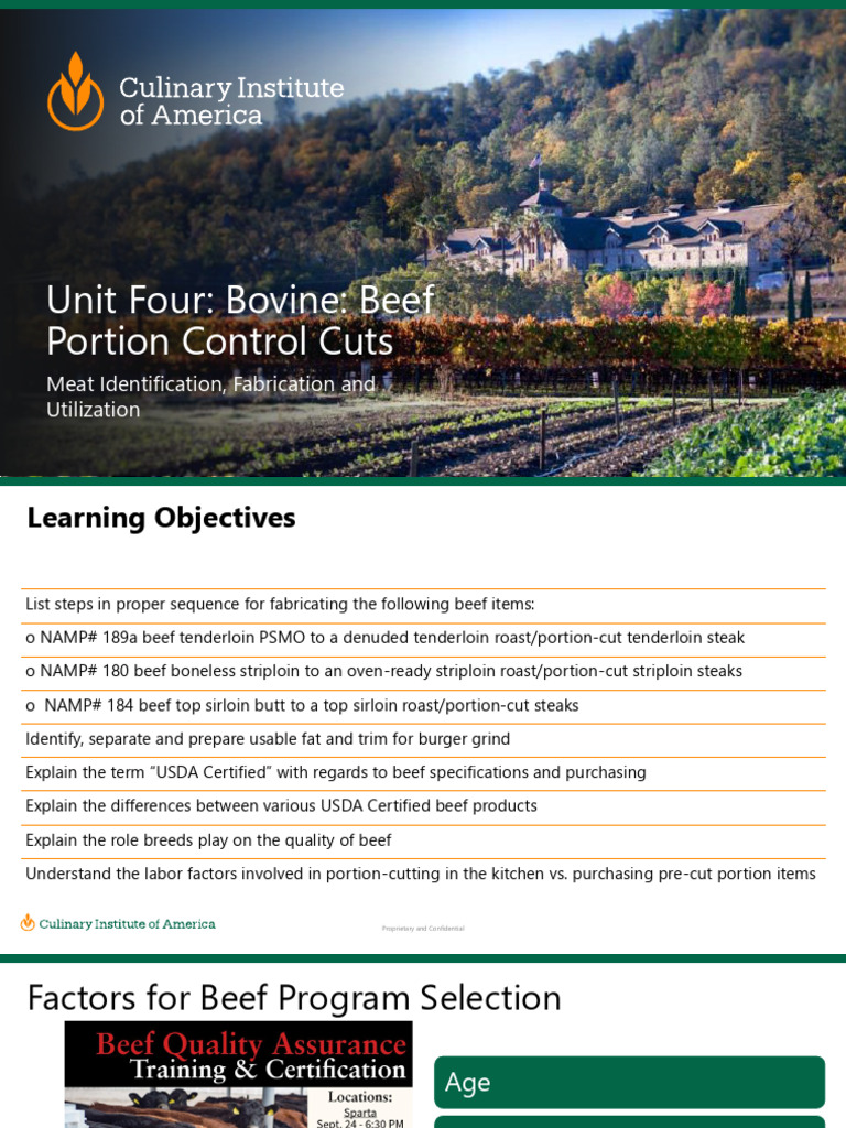 Unit 4 - Bovine - Beef Portion Control Cuts | PDF | Dairy Cattle | Beef