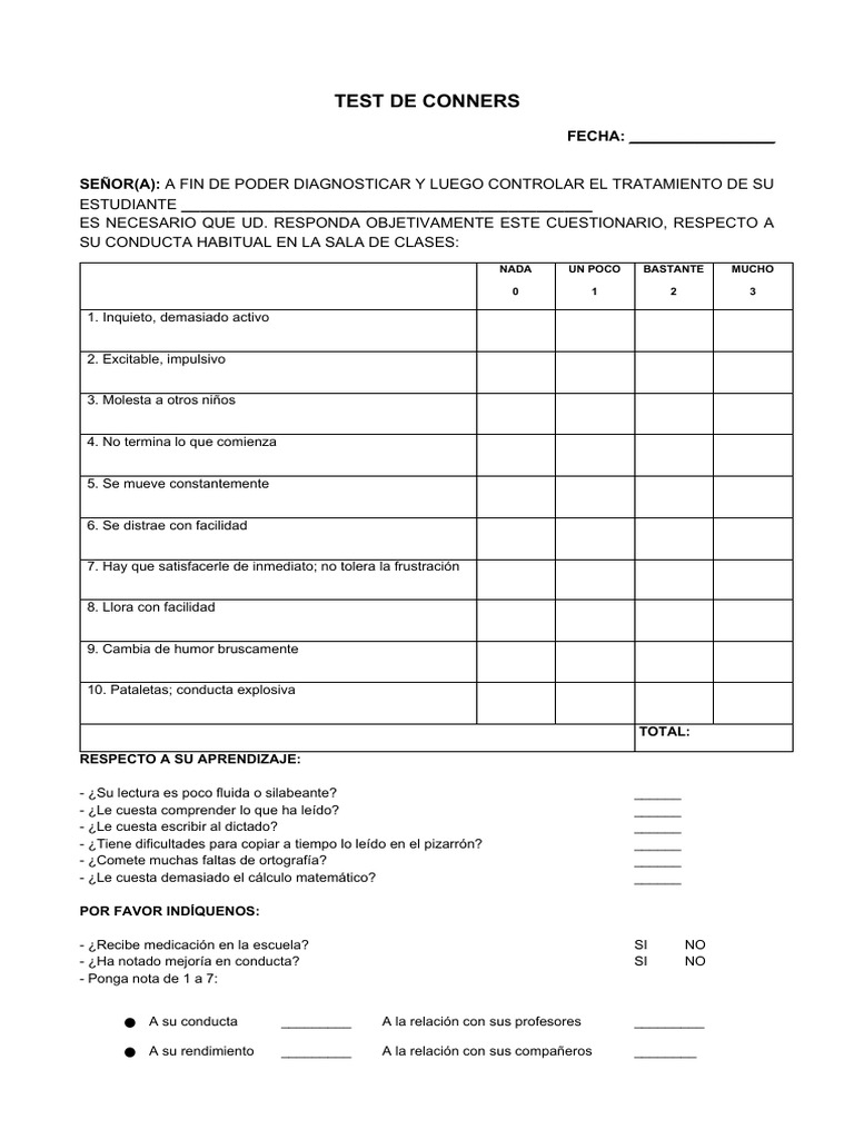 1 Test de Conners | PDF | Ciencias del comportamiento | Sicología