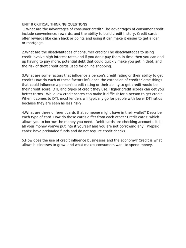 Unit 8 Critical Thinking Questions 1 | PDF