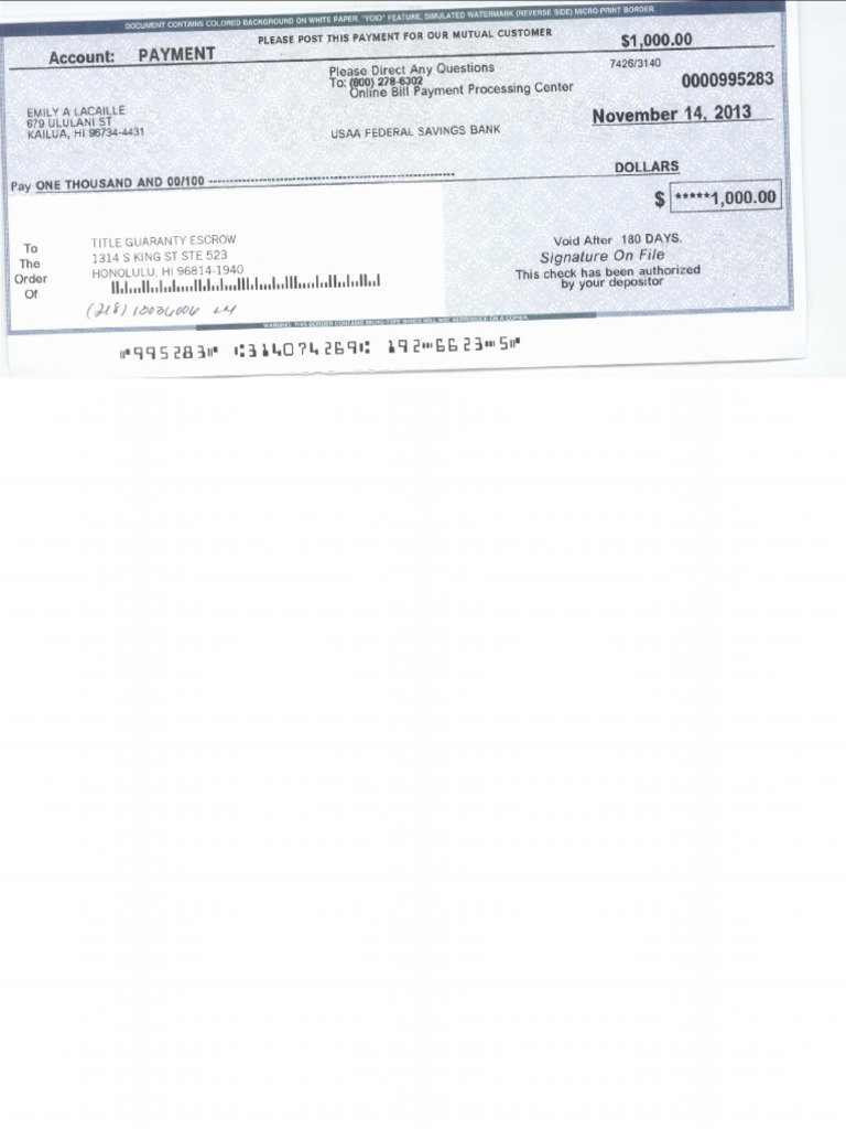 USAA Deposit Check - Sample | PDF