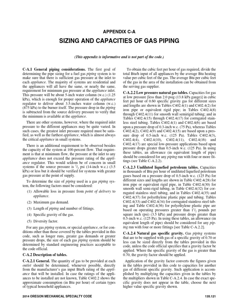 Appendix C-A - Sizing and Capacities of Gas Piping | PDF