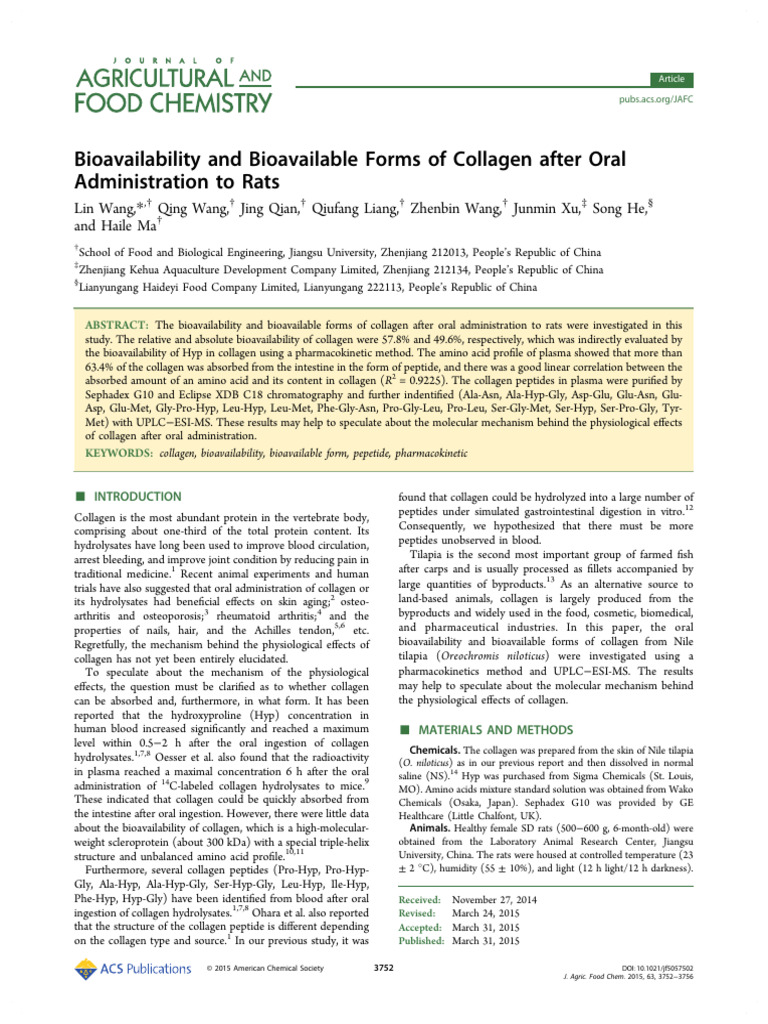 Bioavailability and Bioavailable Forms of Collagen After Oral ...