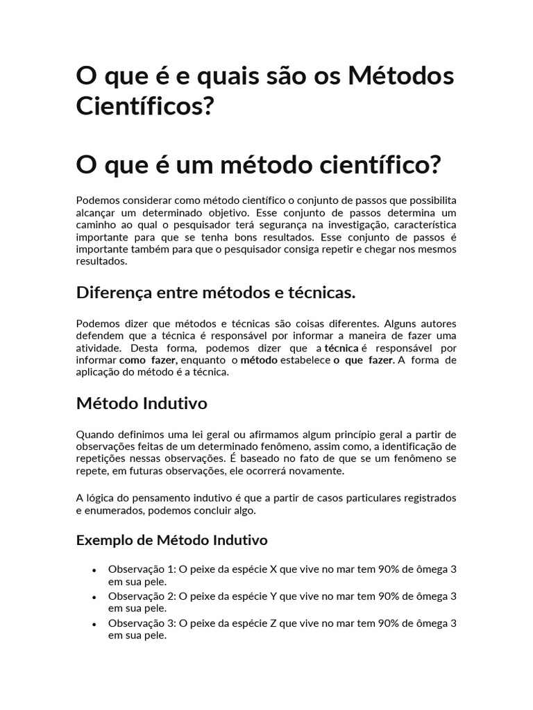 O Que É e Quais São Os Métodos Científicos | PDF | Método científico ...