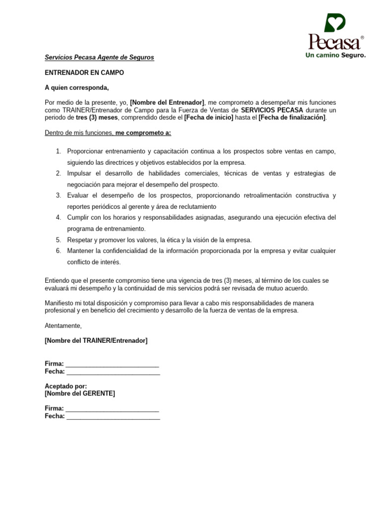 Carta Compromiso Trainer 2026 | PDF