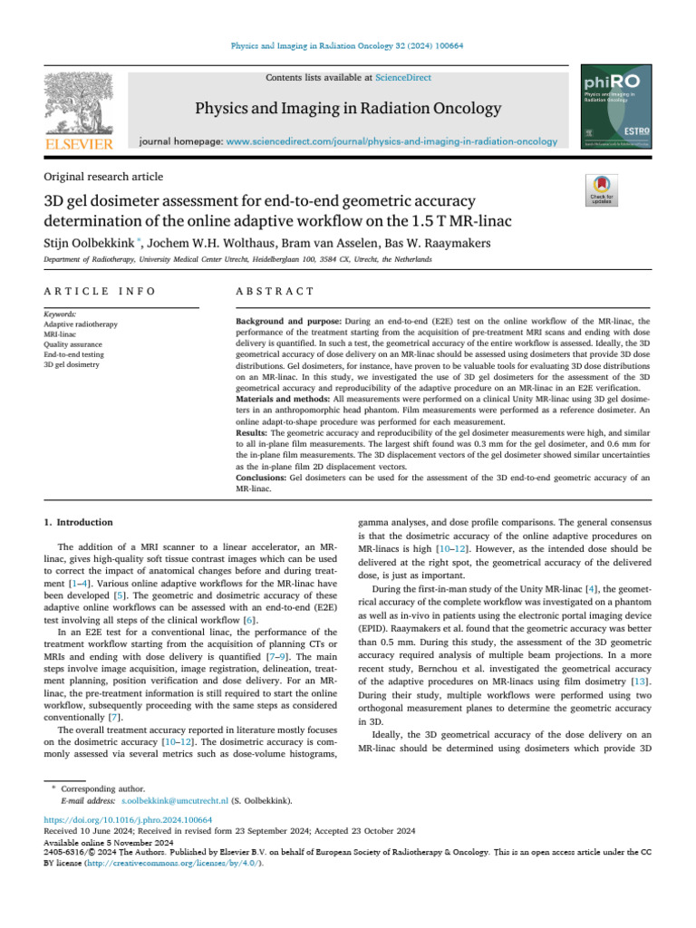 3D Gel Dosimeter Assessment For End To End Geometric A 2024 Physics and ...