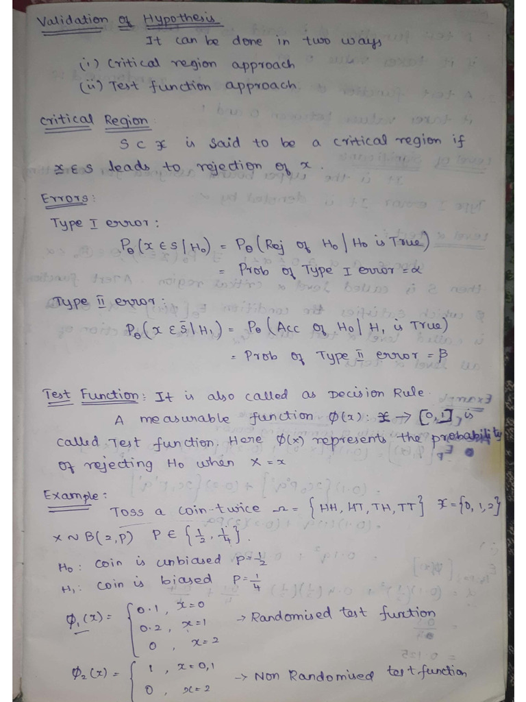 Testing of Statistical Hypothesis Notes | PDF