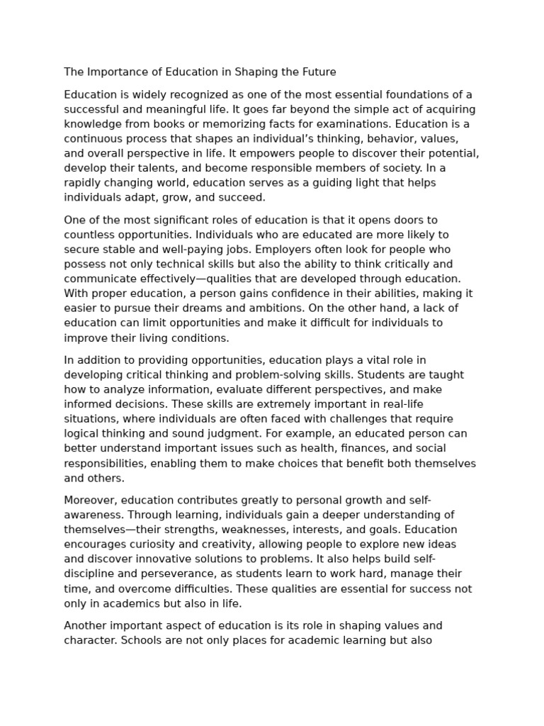 Essay About Importance of Education | PDF