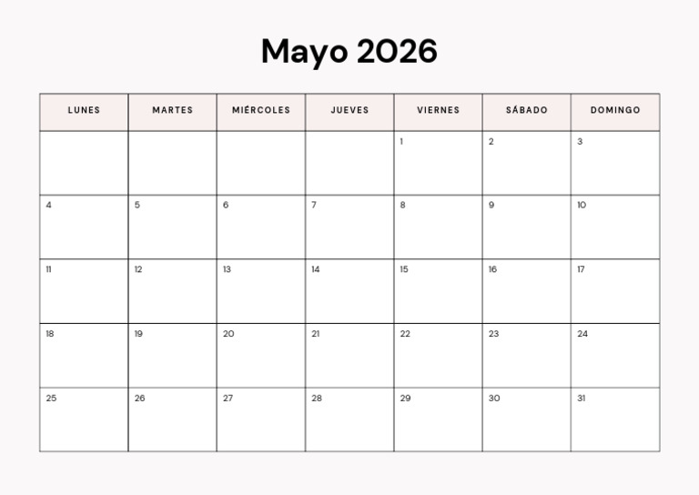 Documento A4 Calendario Mensual Mayo 2026 Almanaque Imprimible ...