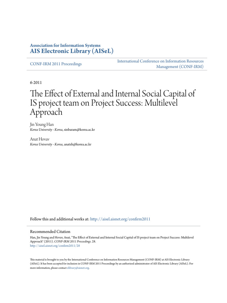 The Effect of External and Internal Social Capital of Is Project | PDF