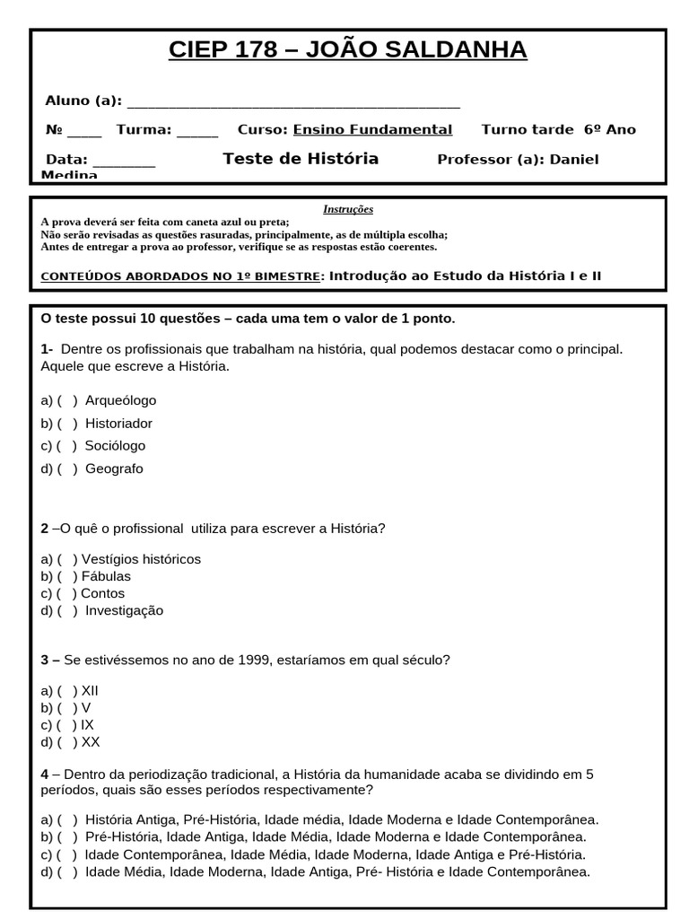 Teste 1º Bimestre | PDF