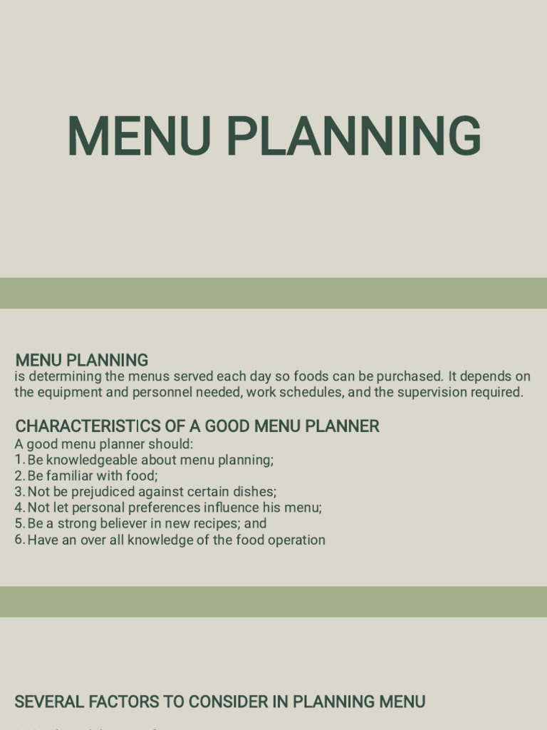 Menu Planning | PDF