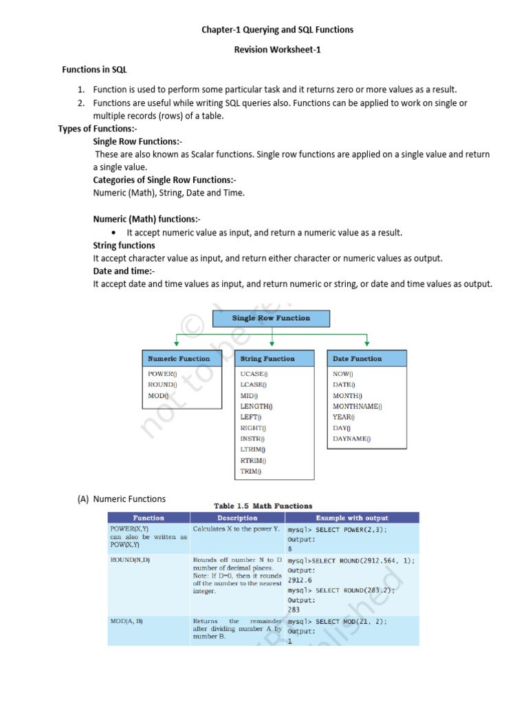 Chapter 1 Querying and SQL Functi (Study Material) | PDF