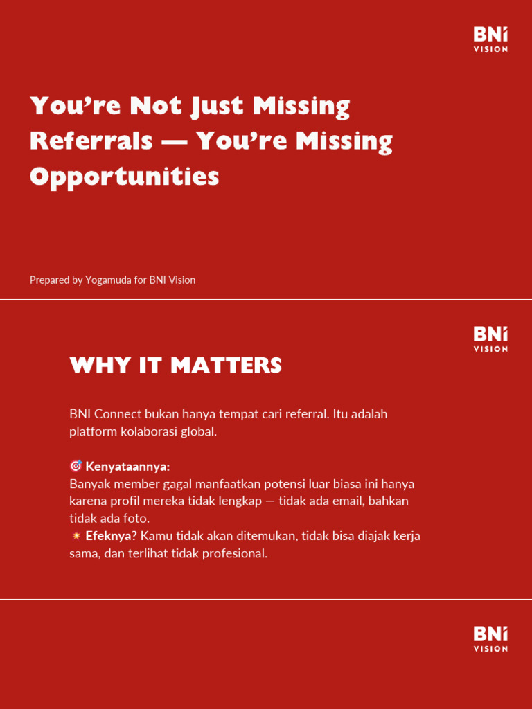 You'Re Not Just Missing Referrals - BNI Edu Moment | PDF