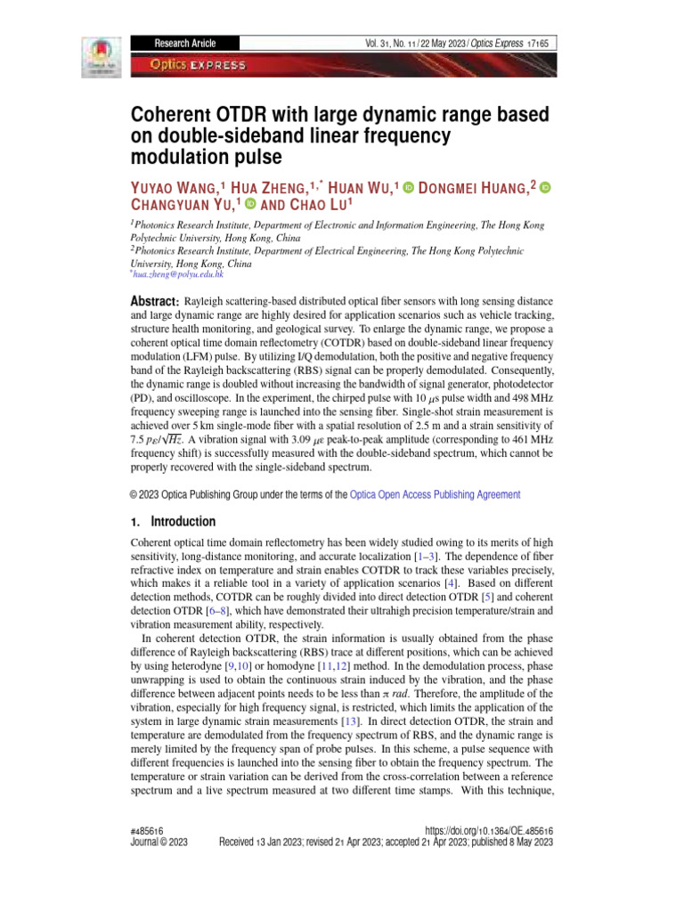 Coherent OTDR With Large Dynamic Range Based on Double-sideband Linear ...