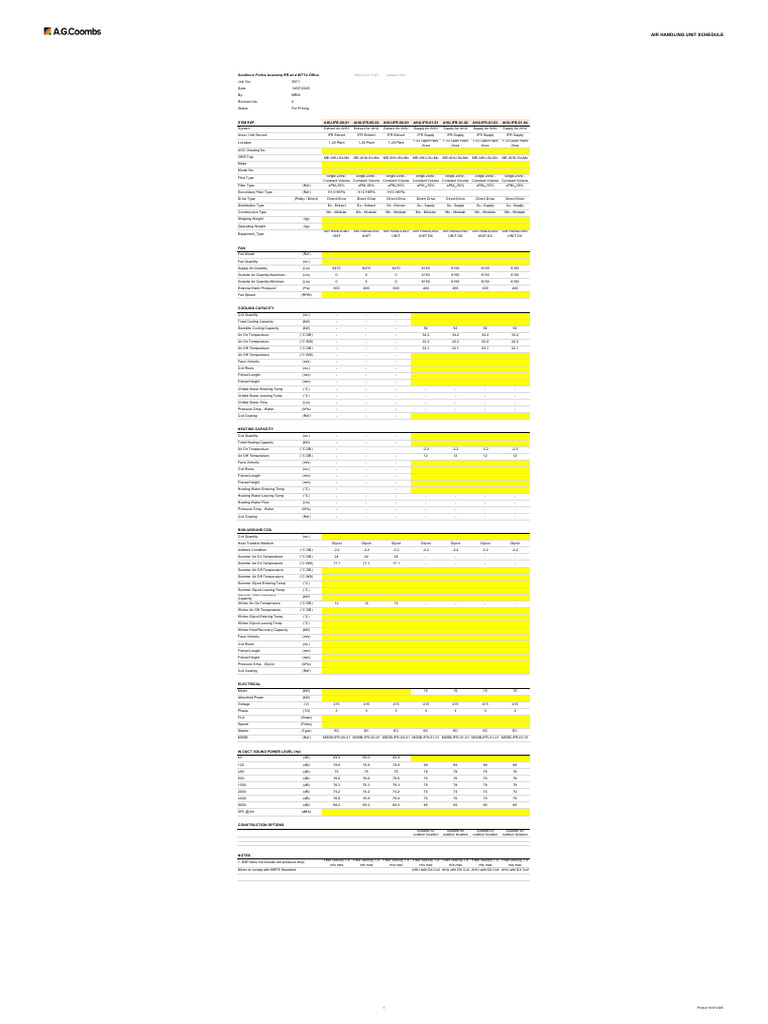 AGC 5071 Equipment Schedules AHUs R0 20250716 | PDF