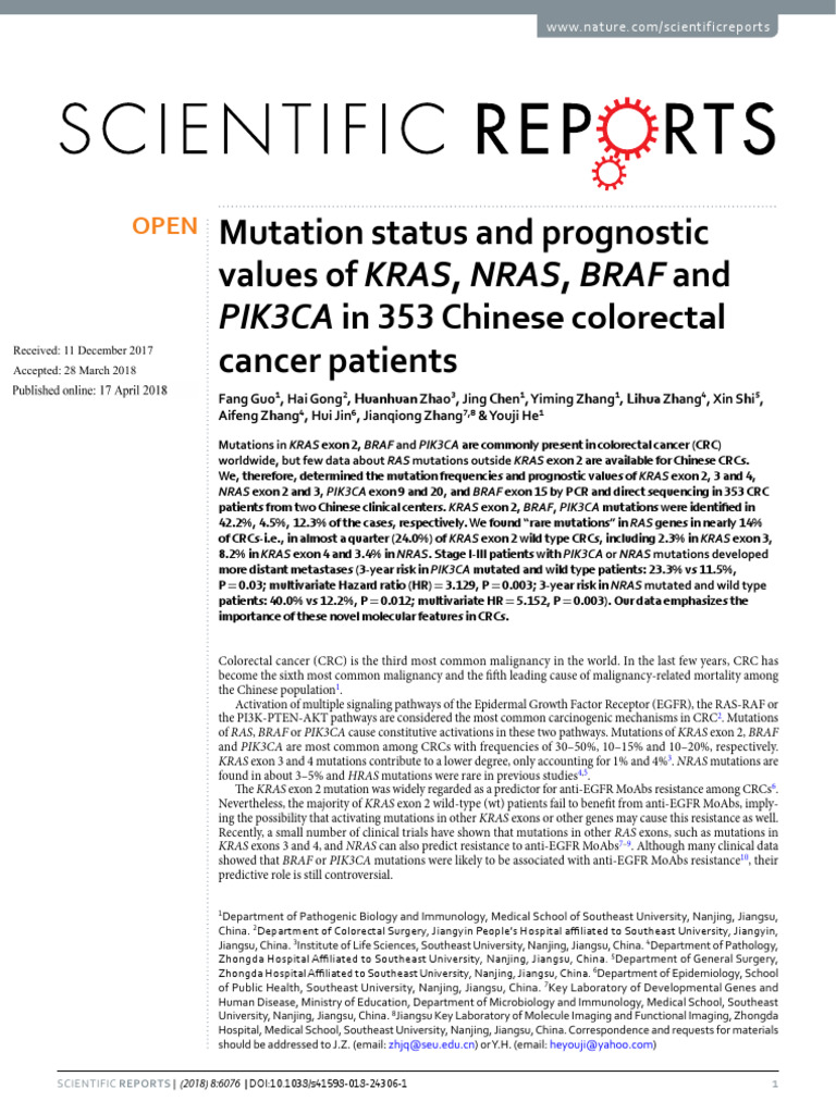 Mutation Status and Prognostic Values of KRAS, NRAS, BRAF and PIK3CA in ...
