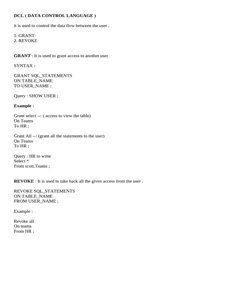 DCL (Data Control Language) | PDF