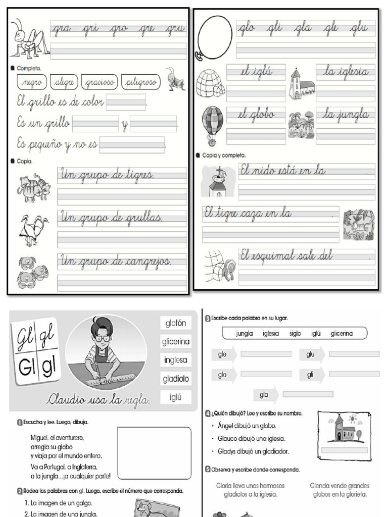 Caligrafía - Consonante GR-GL Blanco y Negro | PDF