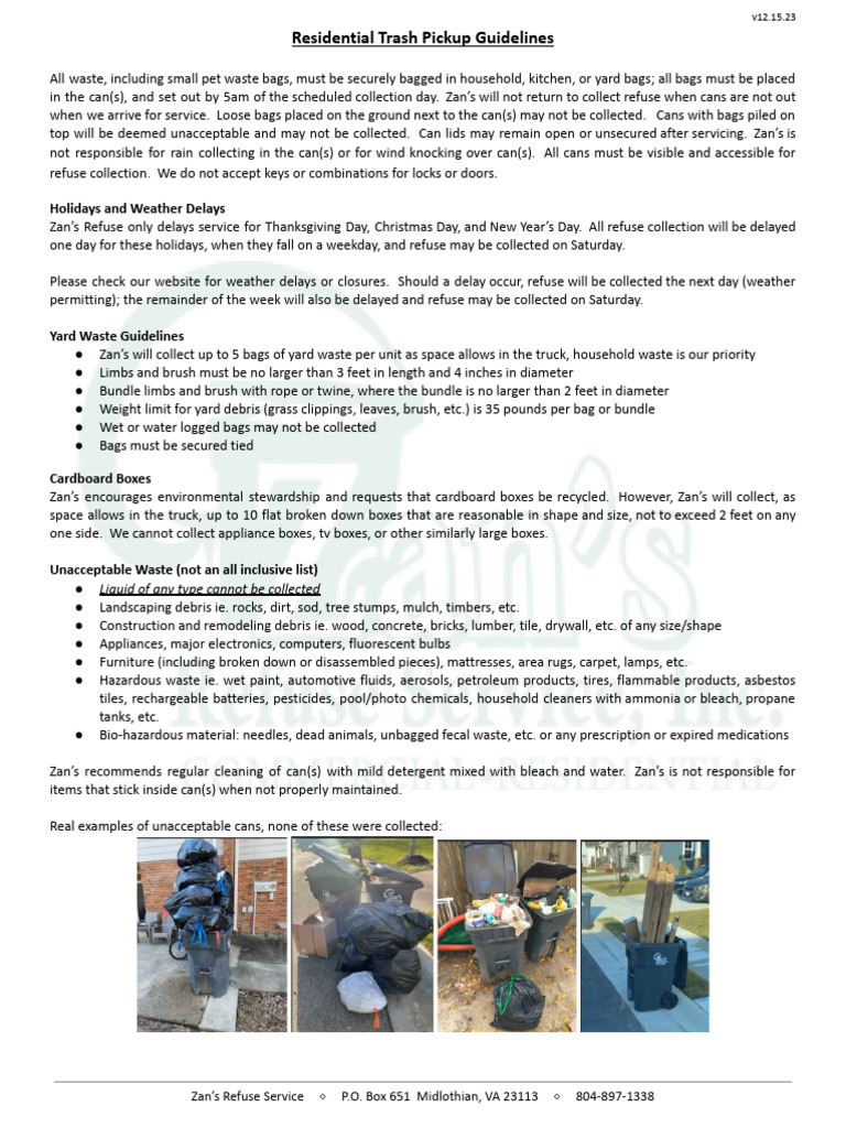 Trash Pickup Guidelines For Resi | PDF