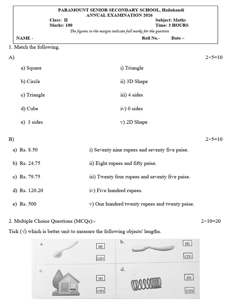 CLASS 2 Maths-1 | PDF