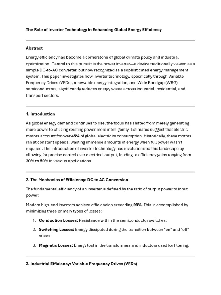 The Role of Inverter Technology in Enhancing Global Energy Efficiency | PDF