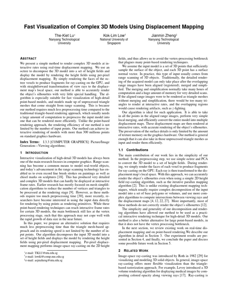 Fast Visualization of Complex 3D Models Using Disp-4 | PDF