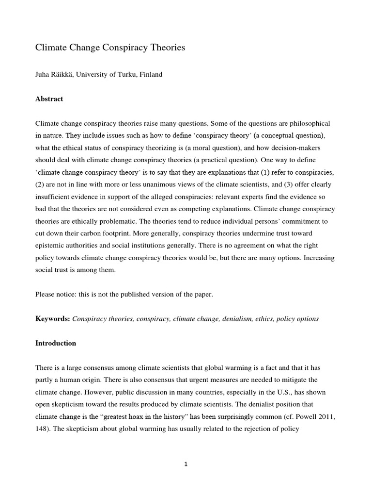 Climate Change Conspiracy Theories | PDF | Conspiracy Theory | Theory
