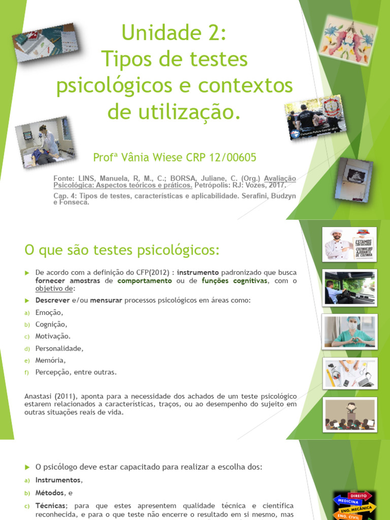 Tipos de Testes Psicologicos e Contextos de Utilizacao Unidade 2 | PDF ...
