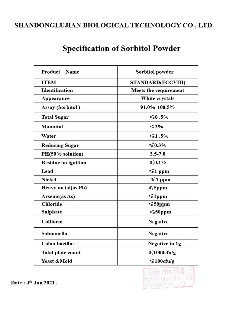 Sorbitol Powder Spec | PDF