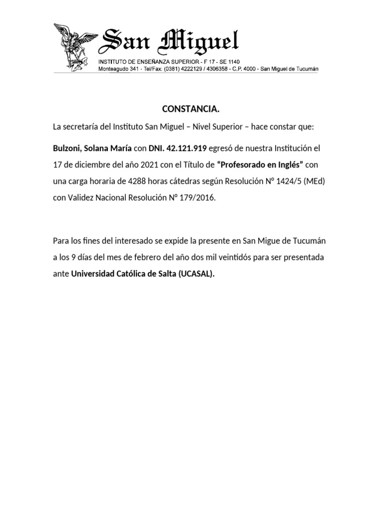 CONSTANCIA Nota de Carga Horaria | PDF