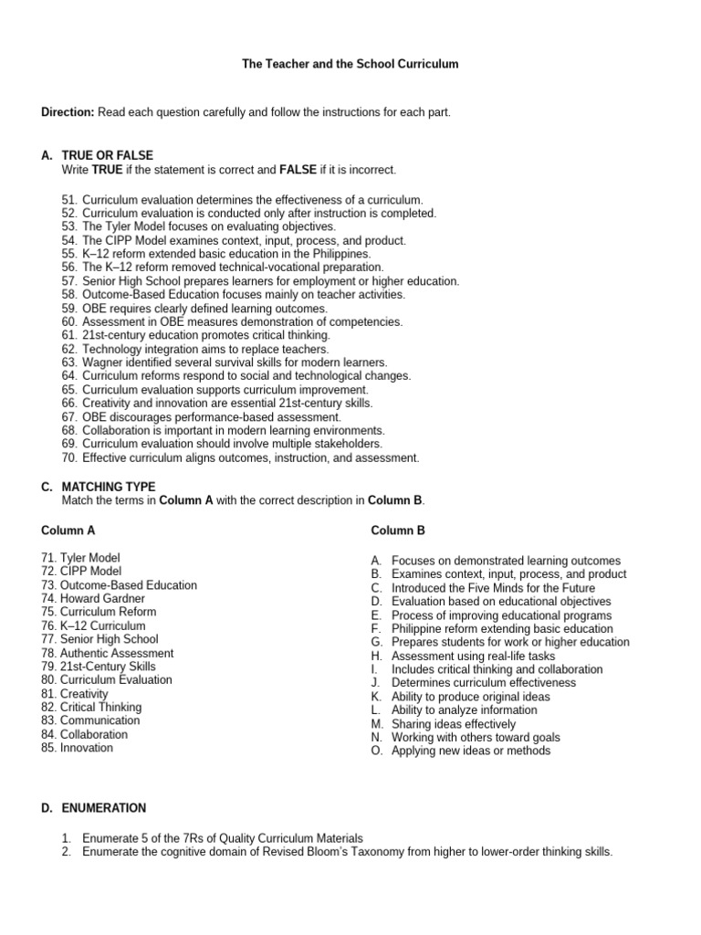 The Teacher and The School Curriculum | PDF