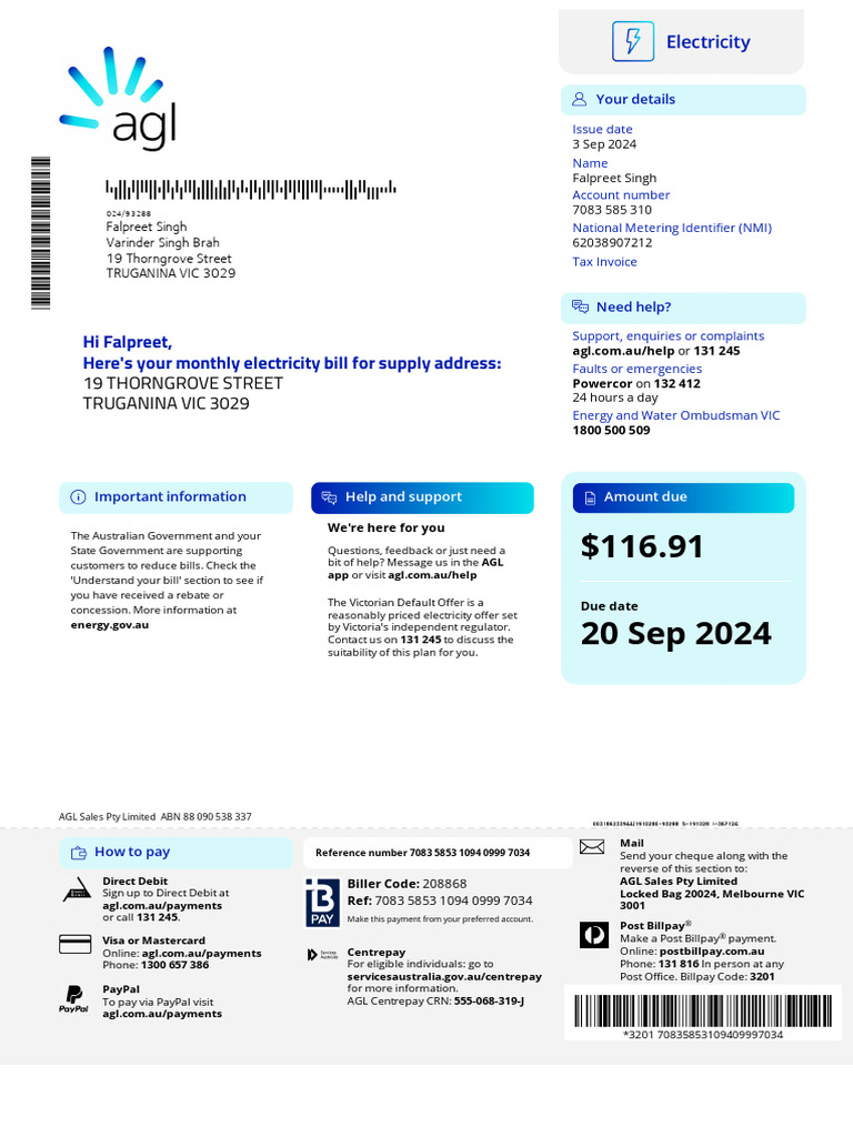 Hi Falpreet, Here's Your Monthly Electricity Bill For Supply Address | PDF
